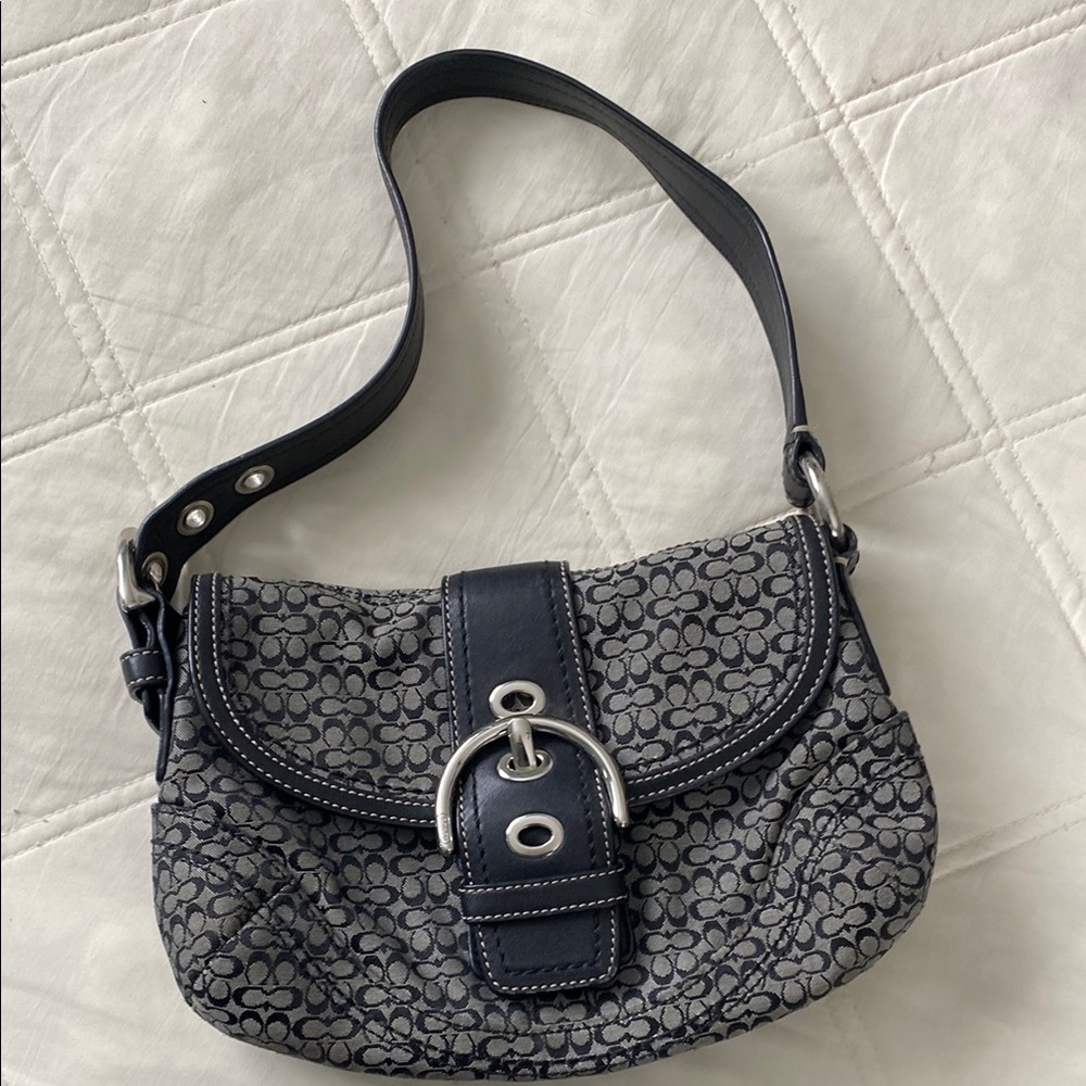 Coach Black and Gray Shoulder Bag with Adjustable Strap and Textured Pattern